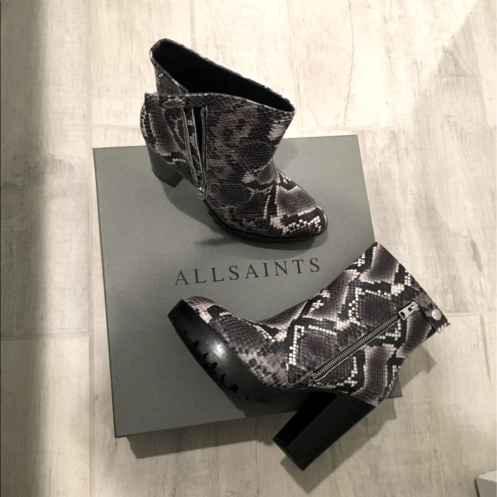 All Saints Snakeprint Lug Sole Boot